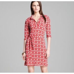 Laundry by Shelli Segal Red Geometric TieWaist Dress Medium Stretch Quality Work
